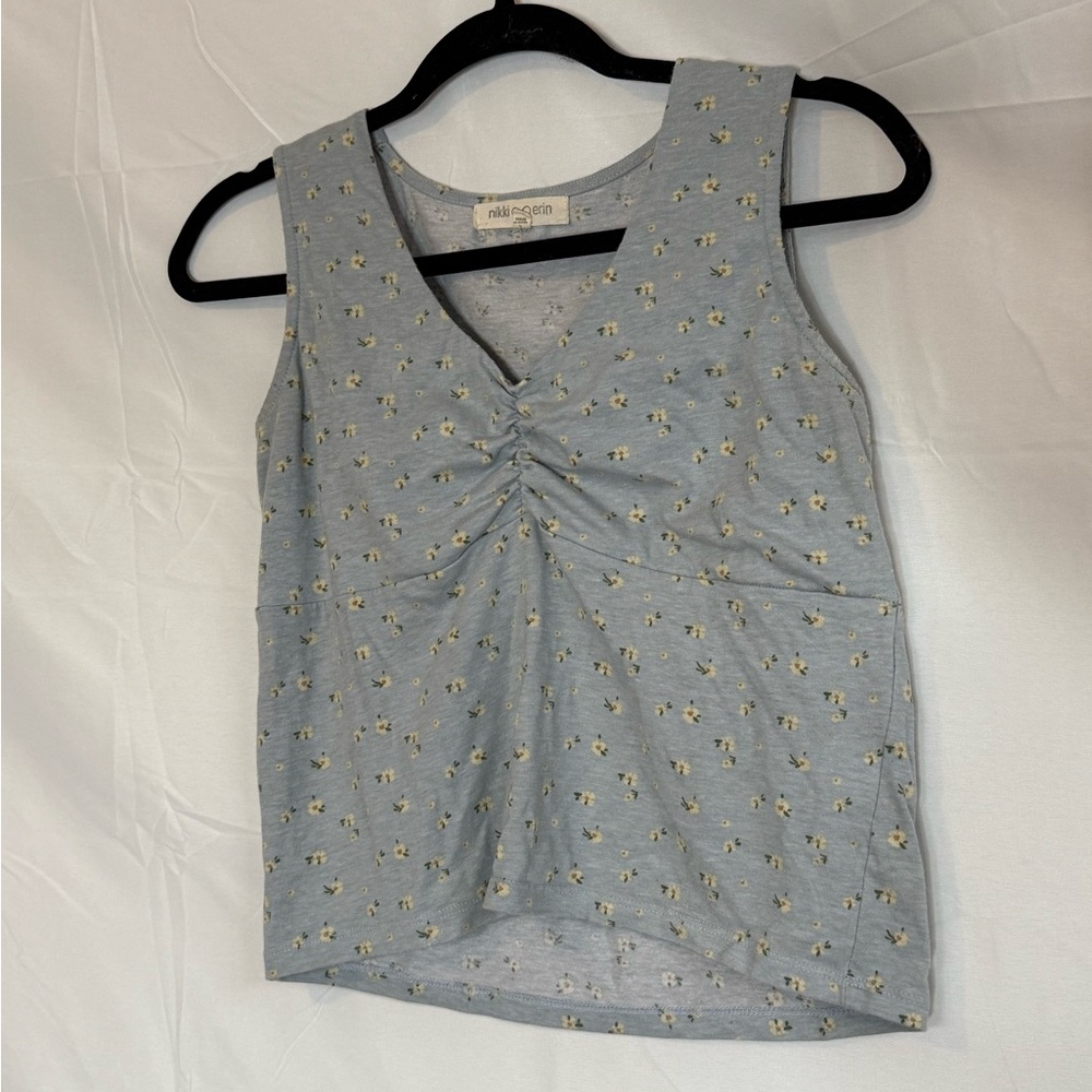 Nikki Erin Blue Floral Baby Tee Tank Top